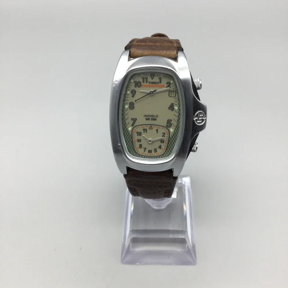 Timex Expedition Dual Time Watch Men 36mm Silver Tone BROKEN PARTS OR REPAIR - Picture 2 of 14